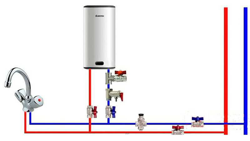 Общая схема монтажа водонагревателя