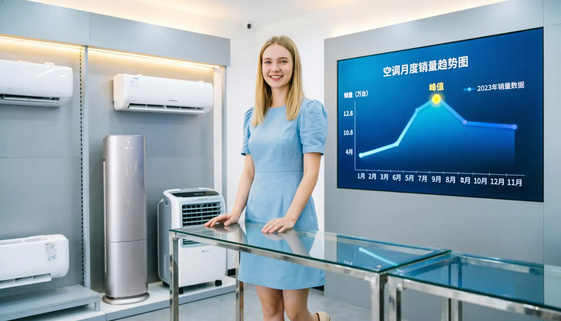 Кондиционеры в магазине и продавец