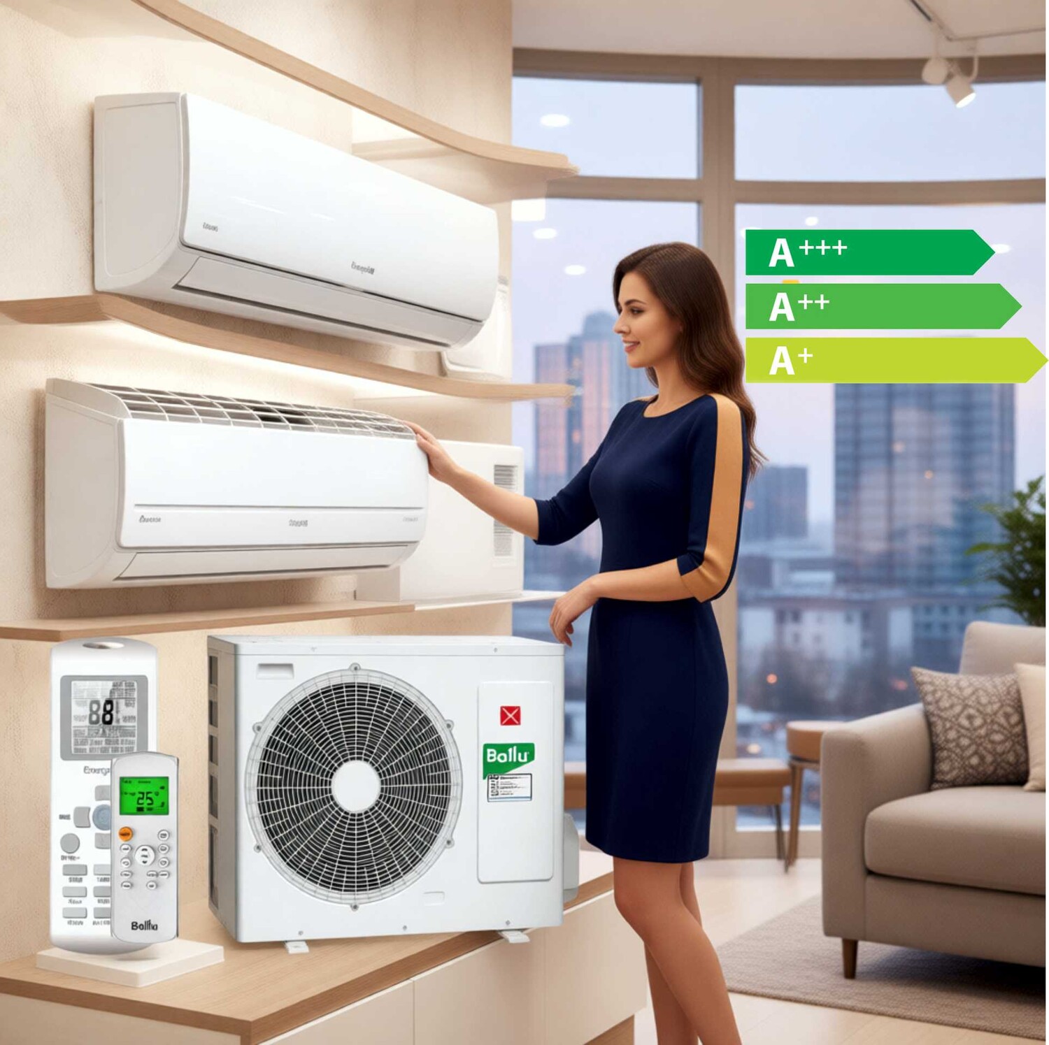 дувушка продавец в магазине сплит систем